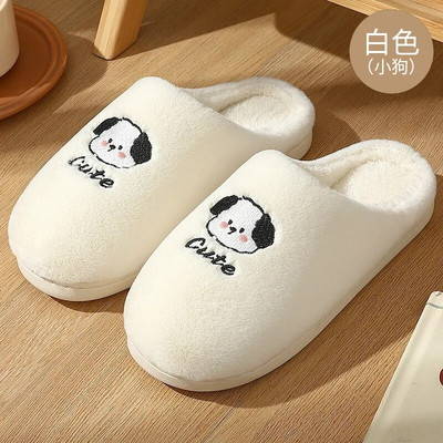 Sievietēm siltas kokvilnas čības vīriešiem ziemas, pūkainas plīša čības pieaugušajiem, baltas, jaukas multfilmas lācis iekštelpām, ērtas samta biezas kurpes