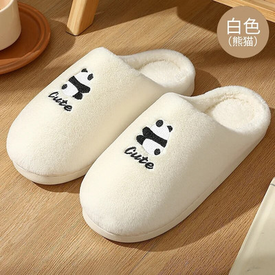 Sievietēm siltas kokvilnas čības vīriešiem ziemas, pūkainas plīša čības pieaugušajiem, baltas, jaukas multfilmas lācis iekštelpām, ērtas samta biezas kurpes