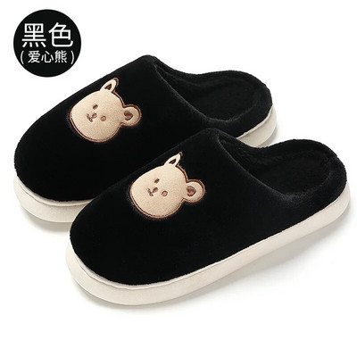 Sievietēm siltas kokvilnas čības vīriešiem ziemas, pūkainas plīša čības pieaugušajiem, baltas, jaukas multfilmas lācis iekštelpām, ērtas samta biezas kurpes