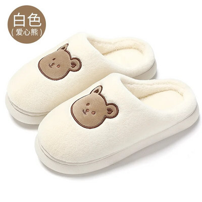 Sievietēm siltas kokvilnas čības vīriešiem ziemas, pūkainas plīša čības pieaugušajiem, baltas, jaukas multfilmas lācis iekštelpām, ērtas samta biezas kurpes