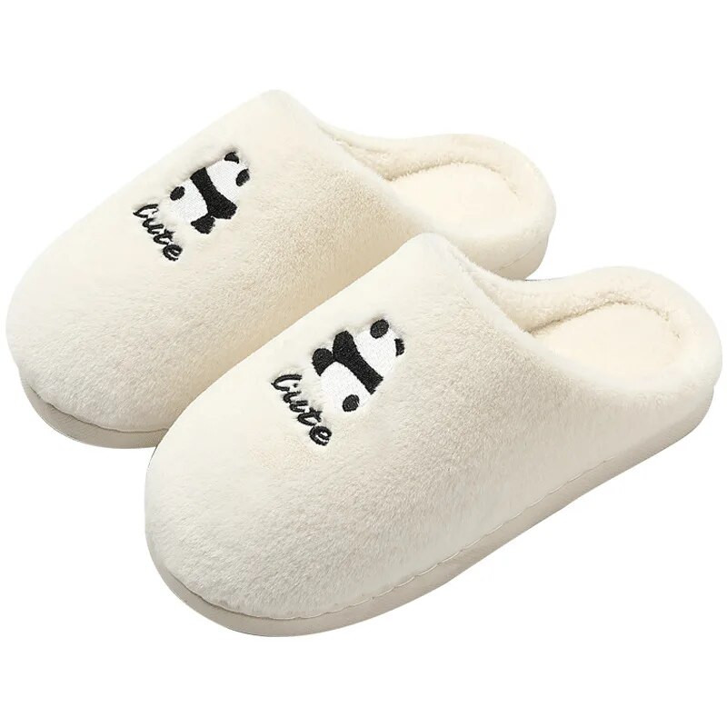 Sievietēm siltas kokvilnas čības vīriešiem ziemas, pūkainas plīša čības pieaugušajiem, baltas, jaukas multfilmas lācis iekštelpām, ērtas samta biezas kurpes