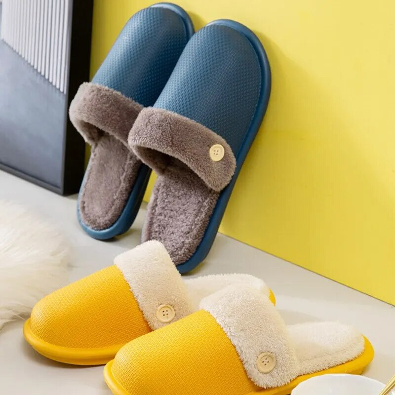 Sieviešu ziemas noņemamas čības Ūdensnecaurlaidīgas iekštelpu ikdienas siltas plīša čības Modes Kokvilnas kažokādas slaidi Mājas Pārim Apavi