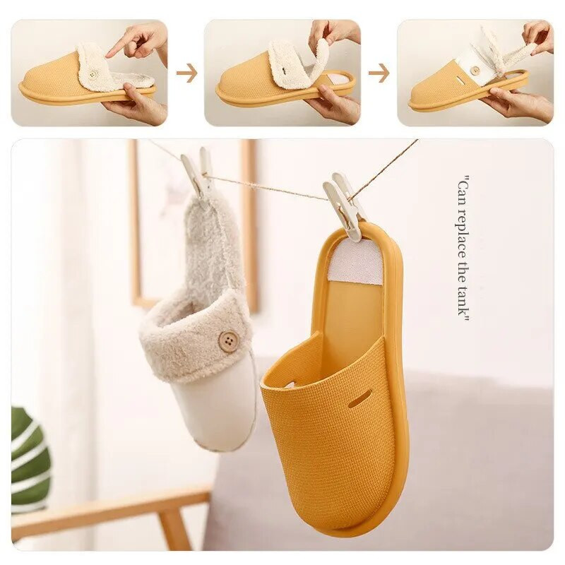 Sieviešu ziemas noņemamas čības Ūdensnecaurlaidīgas iekštelpu ikdienas siltas plīša čības Modes Kokvilnas kažokādas slaidi Mājas Pārim Apavi