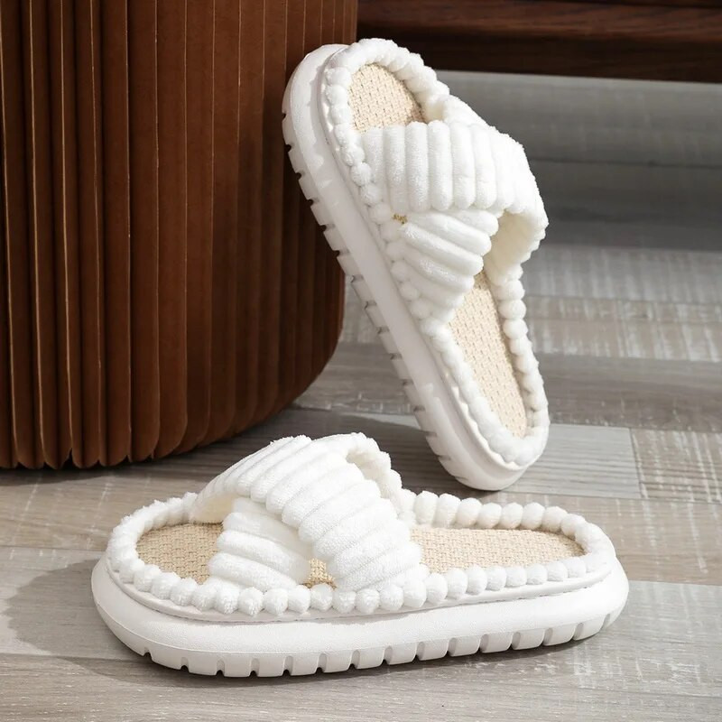 2023. g. Jaunas modes krusteniskas kokvilnas lina čības, sieviešu vasaras mājas, biezas platformas, plakanas slaidas, grīdas, klusas čības, komfortabli čības