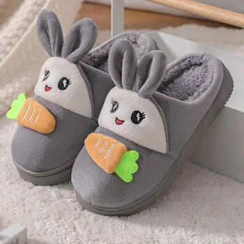 Зимни памучни чехли за момчета и момичета Нови сладки плюшени чехли със заешко ухо Прохождащи деца Детска мода Домашни вътрешни облекла за подови обувки