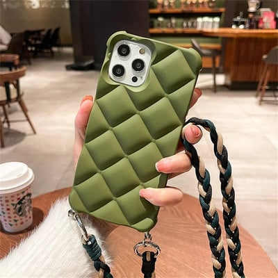 3D luksuslik Diamond Crossbody kaelarihmaümbris iPhone 15 13 11 12 14 Pro Max Mini XS XR 7 8 Plus SE põrutuskindel pehme silikoonkate