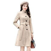 Korejiešu ziemas vilnas mēteļu josta, tieva sieviešu ziemas rudens sieviešu garie vilnas mēteļi, vienrindas lielizmēra elegants maisījums virsdrēbes