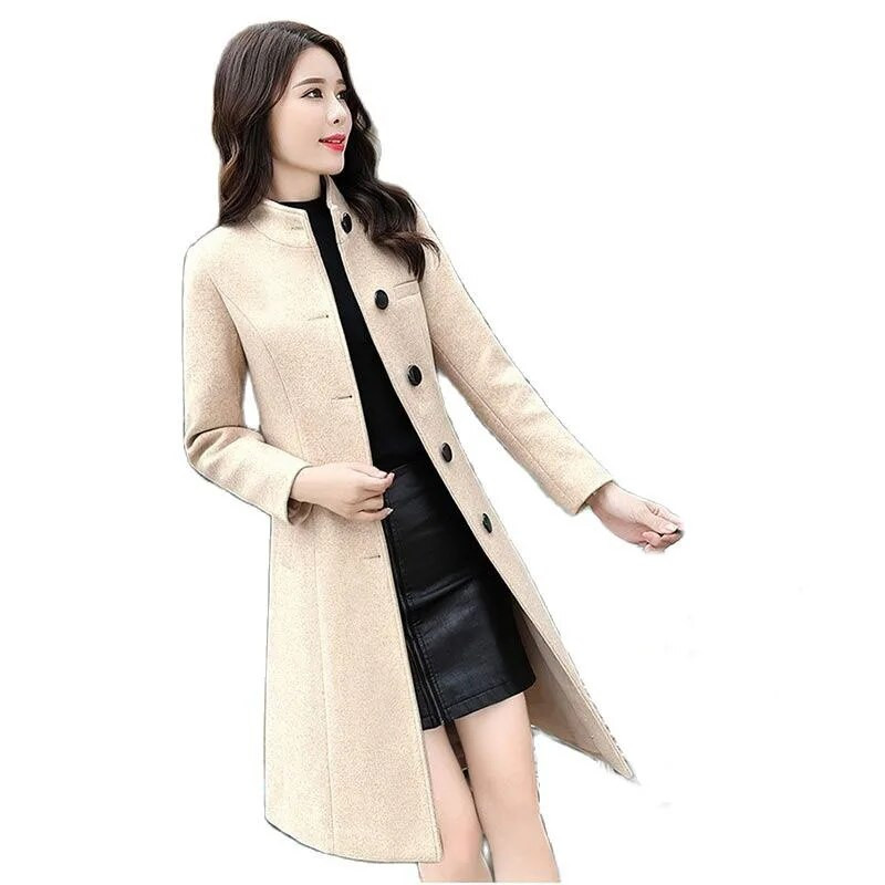 Korejiešu ziemas vilnas mēteļu josta, tieva sieviešu ziemas rudens sieviešu garie vilnas mēteļi, vienrindas lielizmēra elegants maisījums virsdrēbes