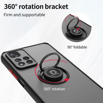 Удароустойчив матов калъф за Xiaomi Redmi Note 11 Pro Max 9 10 Poco X3 NFC 9c 9s 8 GT M3 11T F3 9A 9T 5G Капак с метален държач за пръстен