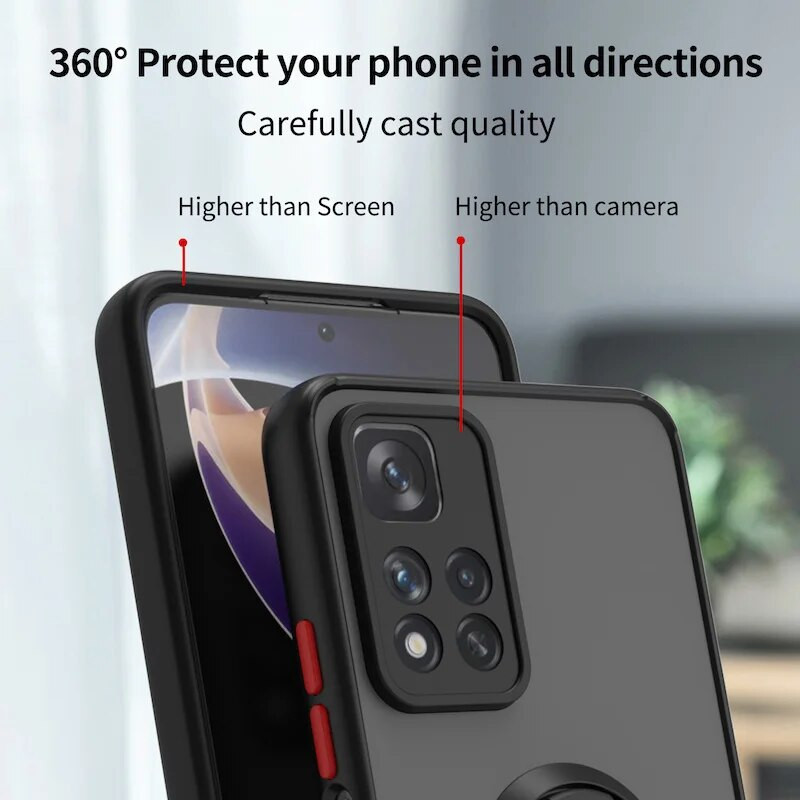 Αντικραδασμική ματ θήκη για Xiaomi Redmi Note 11 Pro Max 9 10 Poco X3 NFC 9c 9s 8 GT M3 11T F3 9A 9T 5G Μεταλλικό κάλυμμα δαχτυλιδιού