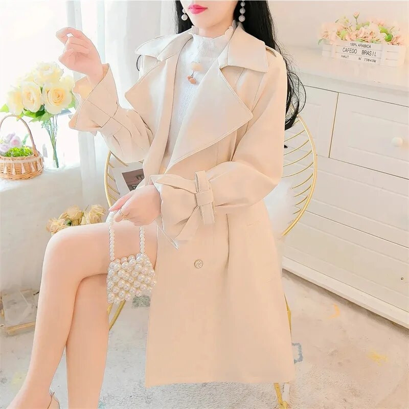 2022. gada modes mētelis sieviešu pavasara rudens ikdienišķa plāna sieviešu vējjaka ar divrindu vidēji garu virsdrēbju