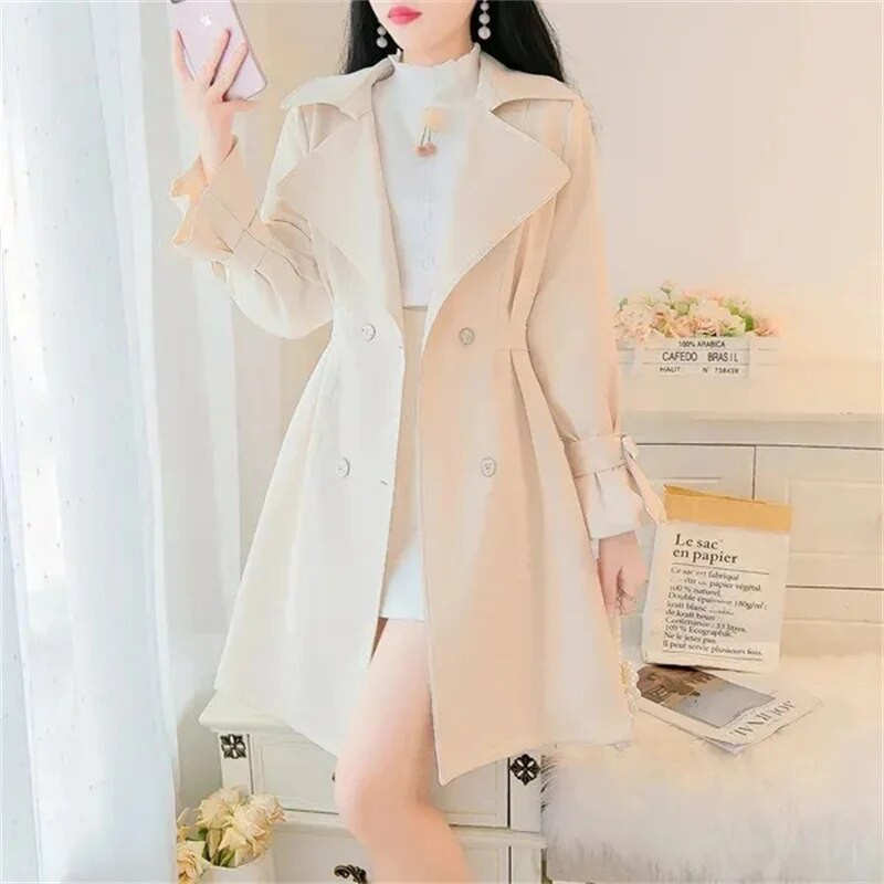 2022. gada modes mētelis sieviešu pavasara rudens ikdienišķa plāna sieviešu vējjaka ar divrindu vidēji garu virsdrēbju