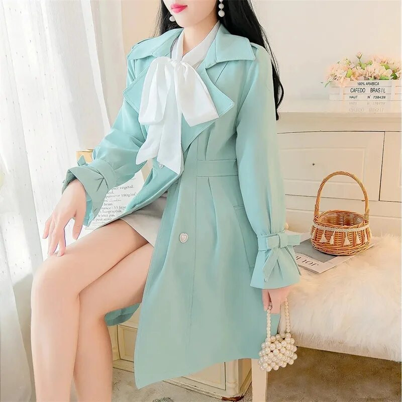 2022. gada modes mētelis sieviešu pavasara rudens ikdienišķa plāna sieviešu vējjaka ar divrindu vidēji garu virsdrēbju