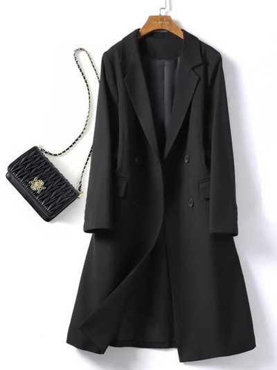 Trenčmētelis sievietēm uzvalks apkakle Divrindu vienkrāsains garš mētelis Elegance Biroja dāmu jakas Rudens ziemas apģērbi sievietēm