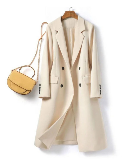 Trenčmētelis sievietēm uzvalks apkakle Divrindu vienkrāsains garš mētelis Elegance Biroja dāmu jakas Rudens ziemas apģērbi sievietēm