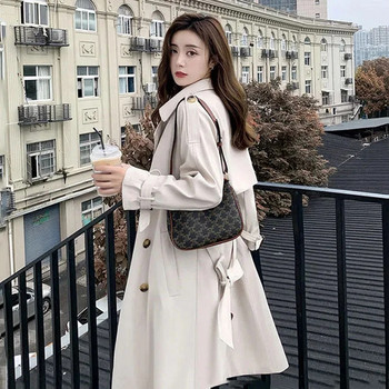 Διπλό στήθος Khaki μακριά καμπαρντίνα Vintage Classic Slim Windbreaker Casaco Women Casual Gabardina Chaquetas Korean Abrigos