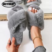 2023. aasta talvine naiste kodu, siseruumides, vabaaja sussid, naiste plätud kohevad jalatsid Ristslaidid Naiste pehmed plüüskarvased sussid