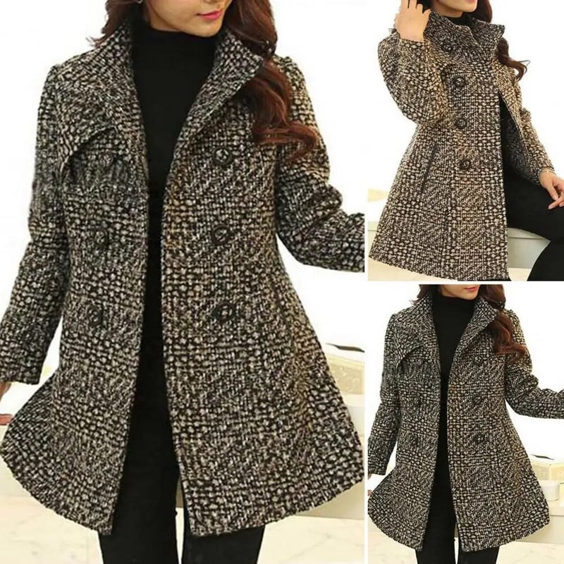 Νέο γυναικείο παλτό Χειμώνας 2023 Φθινοπωρινή Μόδα Κομψό Μητρικό ζιβάγκο καρό λεπτό μακρύ τουίντ μάλλινο πανωφόρι γυναικείο