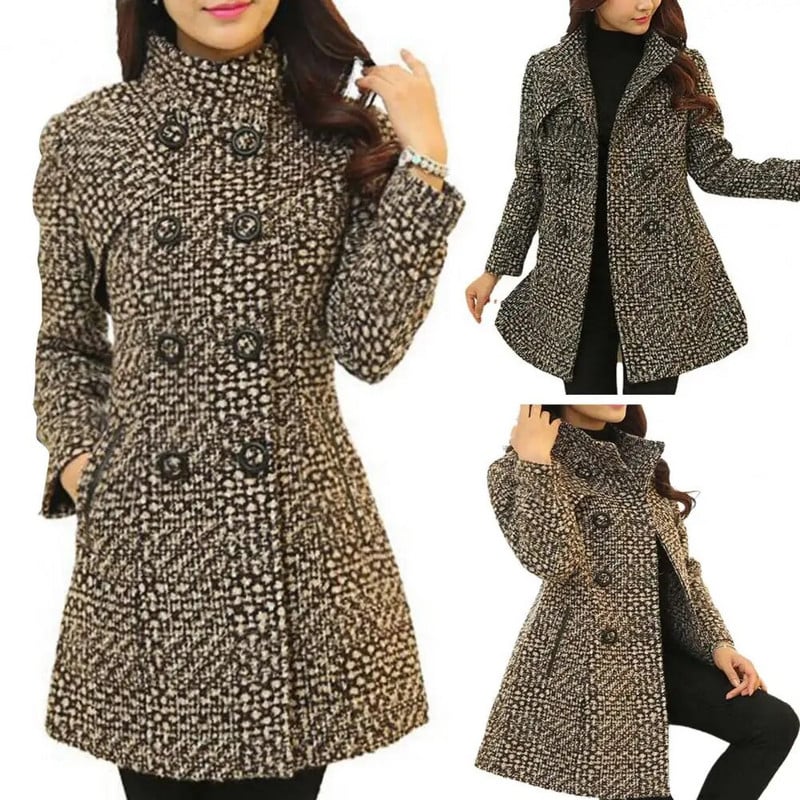Νέο γυναικείο παλτό Χειμώνας 2023 Φθινοπωρινή Μόδα Κομψό Μητρικό ζιβάγκο καρό λεπτό μακρύ τουίντ μάλλινο πανωφόρι γυναικείο