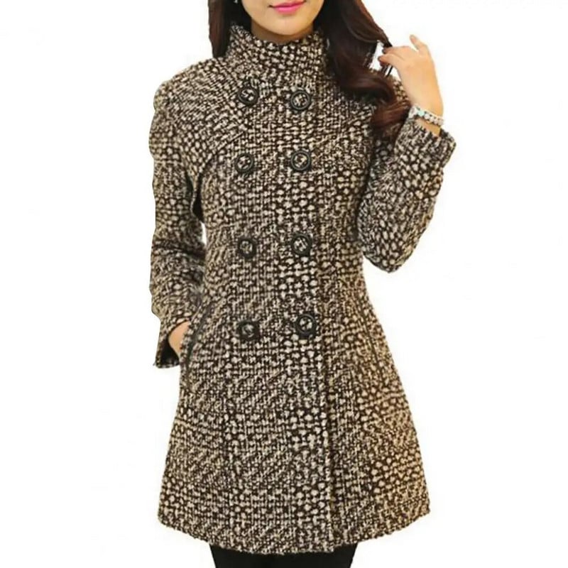 Νέο γυναικείο παλτό Χειμώνας 2023 Φθινοπωρινή Μόδα Κομψό Μητρικό ζιβάγκο καρό λεπτό μακρύ τουίντ μάλλινο πανωφόρι γυναικείο