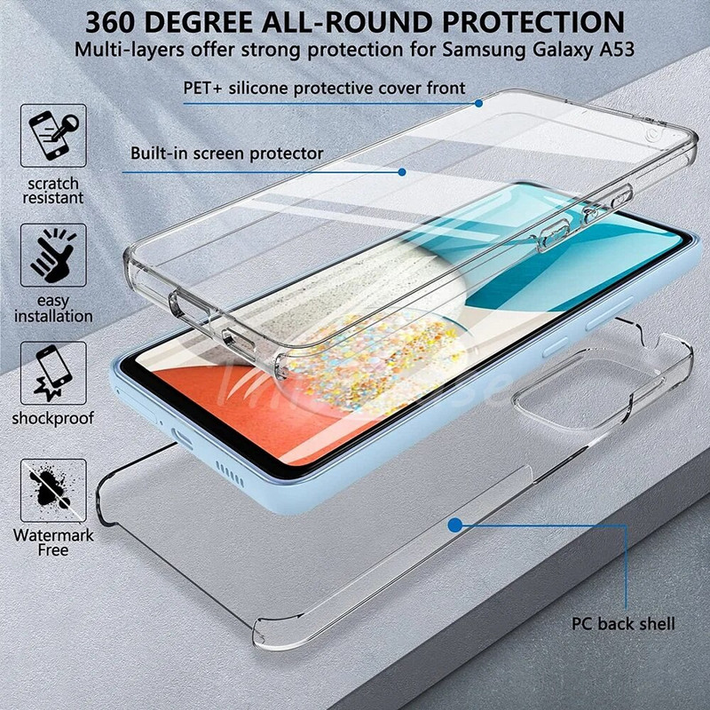 360 Full Body Cover Ütésálló tok Samsung Galaxy A24 A53 A34 A54 A13 A03 A14 A52 A52S A33 A72 A73 A32 A22 A23 5G lökhárítóhoz