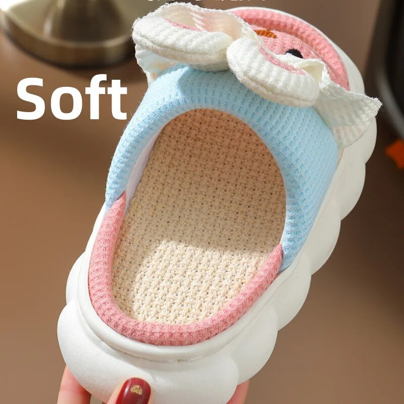 Four Seasons Universālas Lina Čības Sievietēm Vīriešiem Mājas Slaidi Zēni Meitenes Jauki Trusītis Iekštelpu Čības Bērni Mīkstas Neslīdošas Flip Flops