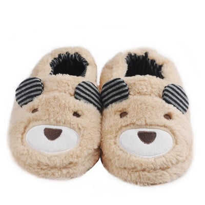 Παντόφλες για μικρά αγόρια για παιδιά εσωτερικού χώρου Χειμερινό καρτούν Ζώο αρκουδάκι βελούδινα ζεστά παπούτσια σπιτιού Μαλακή σόλα από καουτσούκ για το σπίτι Παπούτσια για μωρά