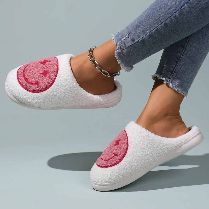 Λούτρινες παντόφλες εσωτερικού χώρου για ζευγάρια Χαριτωμένα κινούμενα σχέδια με αστραπή χαμογελαστό πρόσωπο Ζεστές παντόφλες Χειμερινά χνουδωτά σανδάλια