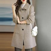 Γυναικείο μάλλινο παλτό μονόστομο μάλλινο παλτό Κομψό γυναικείο μάλλινο παλτό πέτο μακρυμάνικο μονό στήθος με για το φθινόπωρο