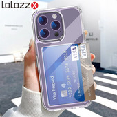 Četru stūru pretkrītošs karšu slota maisiņš caurspīdīgs tālruņa korpuss iPhone 13 12 11 14 ProMax XR X XS 7 8 15 Plus HD akrila vāciņš