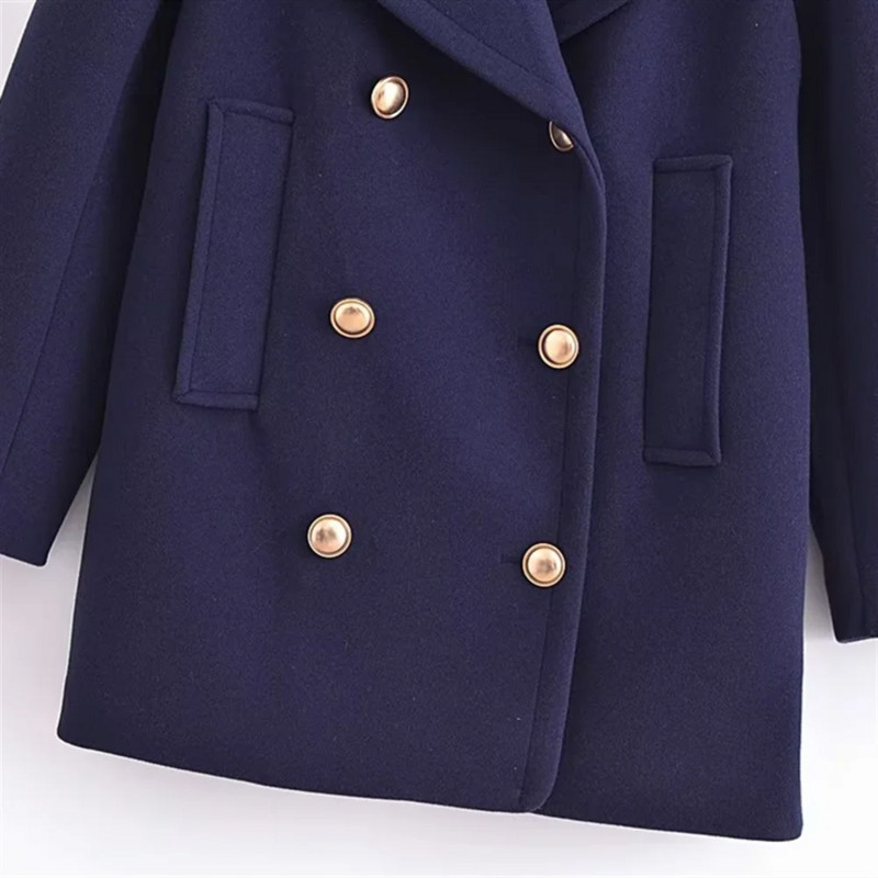 PB&ZA 2023 sügis/talv uus naiste metallist nööpidega polokrae, pikkade varrukatega kaherealine sile villane paksendatud mantel