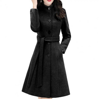 Κομψό γυναικείο μάλλινο παλτό Φθινοπωρινό χειμωνιάτικο γυναικείο πανωφόρι τσέπες καμπαρντίνα με ζώνη λεπτή εφαρμογή Keep Warm