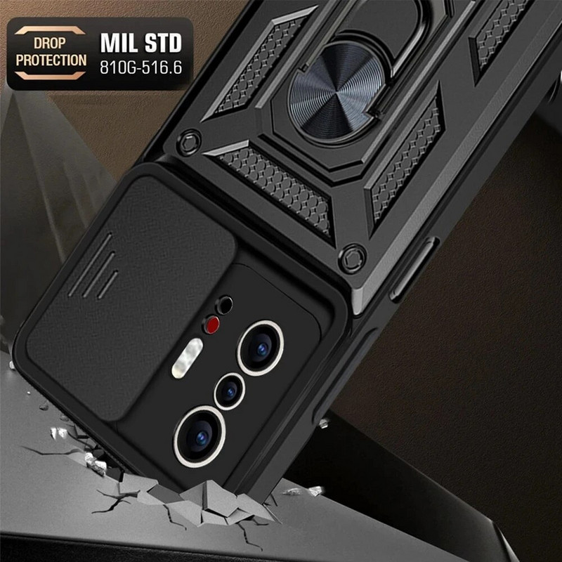 Θήκη Mi11T Slide κάμερα Αντικραδασμικές Θήκες πανοπλίας για Xiaomi11T Xiaomi Xiomi Mi 11T 11 T Pro Car Magnetic Holder Ring Protect Shell