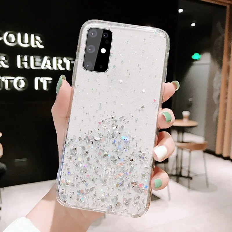 Luksusa Glitter Star korpuss Samsung Galaxy A01 A02 A20E A21S A10 A12 A21 A31 M31 A40 A41 A51 A52 A70 A71 A82 5G silikona vāciņš