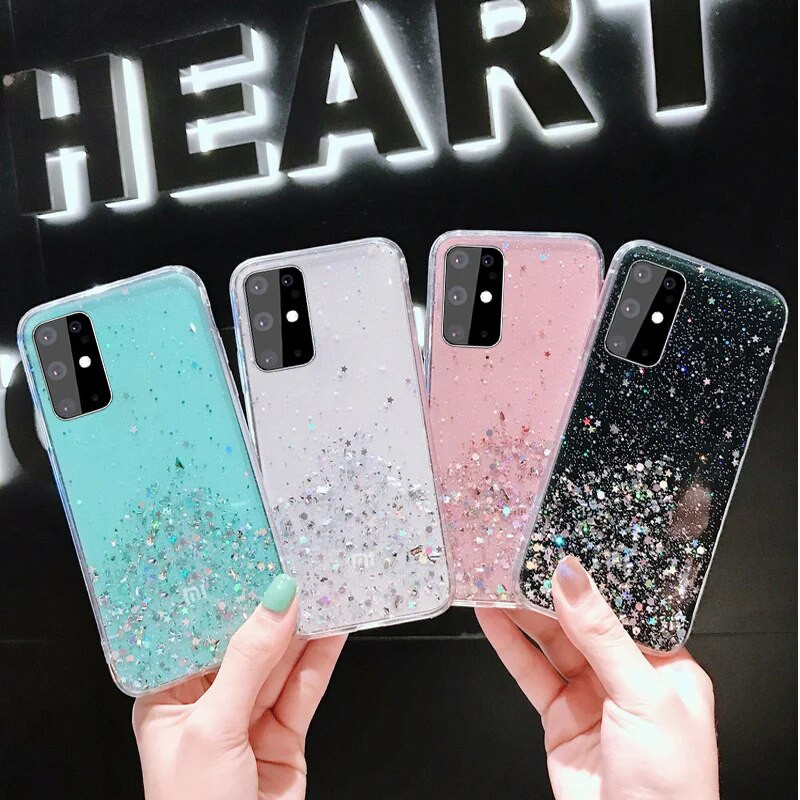 Luksusa Glitter Star korpuss Samsung Galaxy A01 A02 A20E A21S A10 A12 A21 A31 M31 A40 A41 A51 A52 A70 A71 A82 5G silikona vāciņš