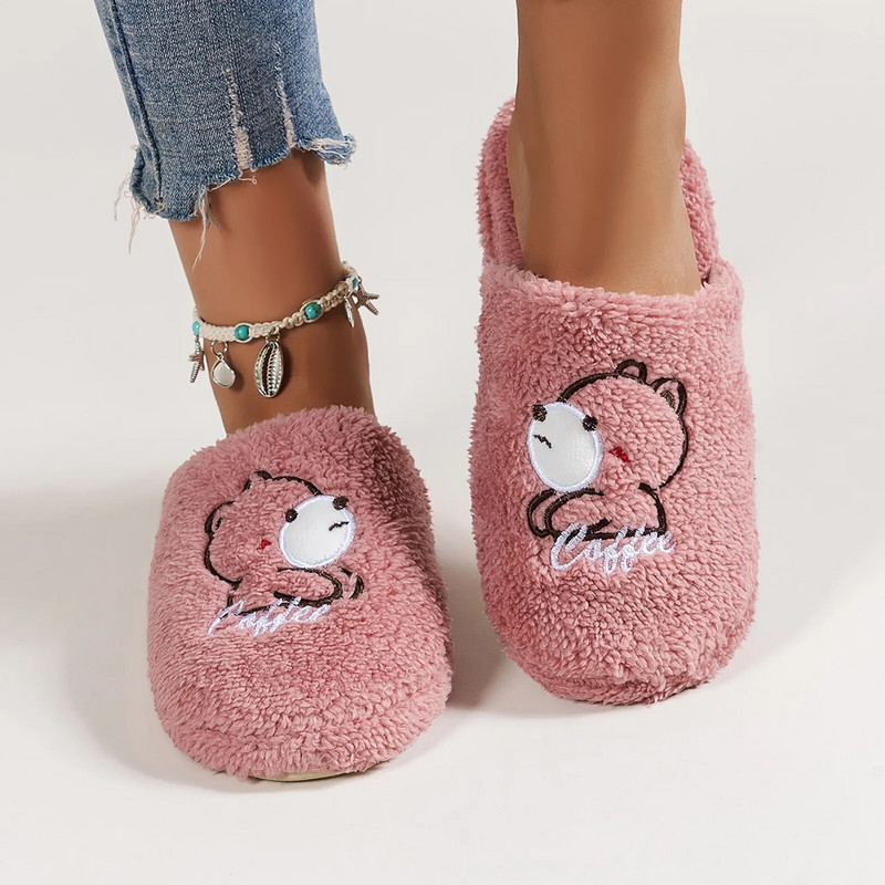 Παντόφλες Γυναικείες Γυναικείες Εσωτερικές Γελοιογραφίες Αρκούδα Κεντημένο Υπνοδωμάτιο Αντιολισθητικές Παντόφλες Φθινοπωρινή Χειμερινή Μόδα Μαλακά Σπίτι Casual Βαμβακερά παπούτσια