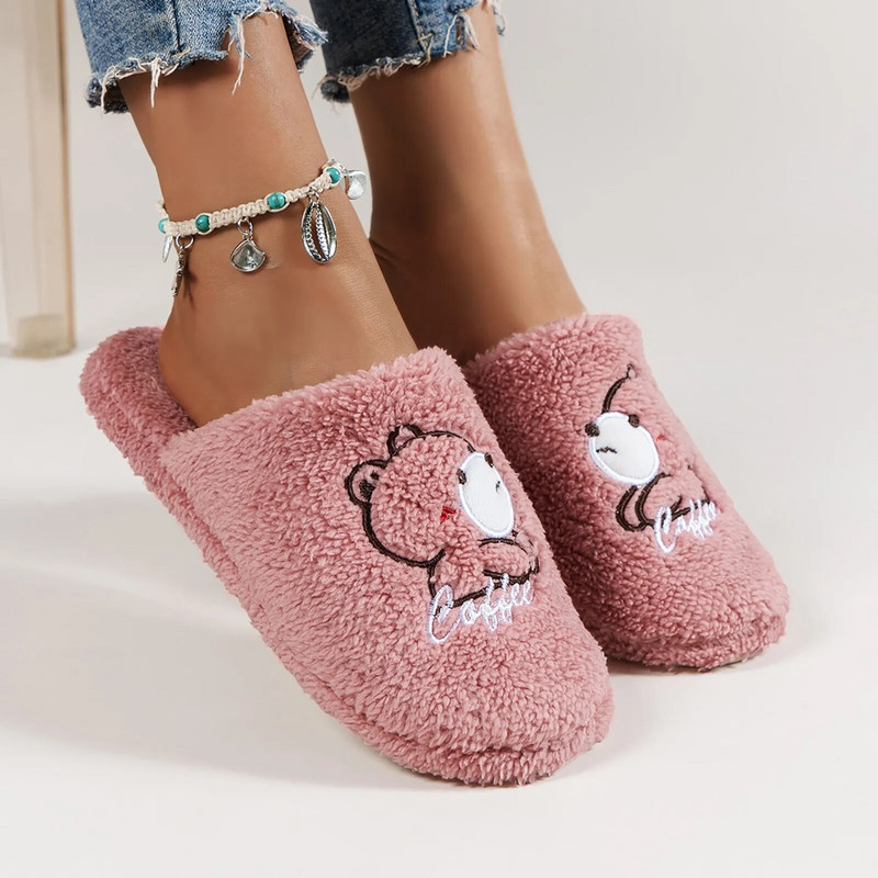 Παντόφλες Γυναικείες Γυναικείες Εσωτερικές Γελοιογραφίες Αρκούδα Κεντημένο Υπνοδωμάτιο Αντιολισθητικές Παντόφλες Φθινοπωρινή Χειμερινή Μόδα Μαλακά Σπίτι Casual Βαμβακερά παπούτσια