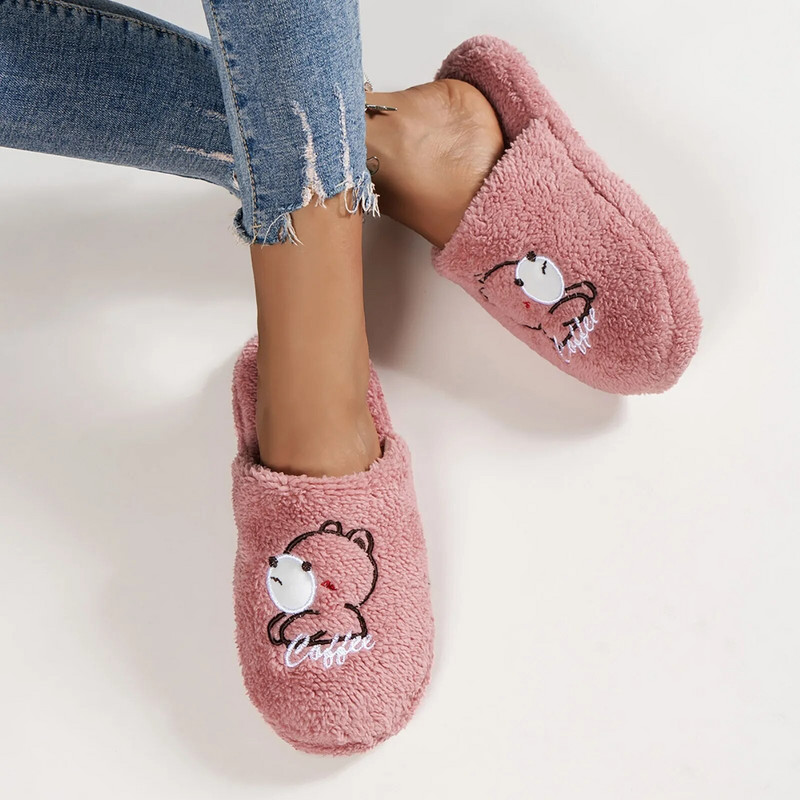 Παντόφλες Γυναικείες Γυναικείες Εσωτερικές Γελοιογραφίες Αρκούδα Κεντημένο Υπνοδωμάτιο Αντιολισθητικές Παντόφλες Φθινοπωρινή Χειμερινή Μόδα Μαλακά Σπίτι Casual Βαμβακερά παπούτσια