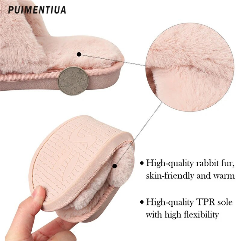 Χειμερινές χνουδωτές παντόφλες Γυναικεία μόδα σταυρωτά γούνινα παντόφλες Home Slides Platform Επίπεδες σαγιονάρες εσωτερικού δαπέδου Γυναικεία γυναικεία παπούτσια 2023