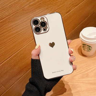 Ηλεκτρική θήκη Soft Love Heart για iPhone 11 12 13 14 15 Pro Max XS Max X XR 7 8 Plus SE 2020 Mini κάλυμμα σιλικόνης