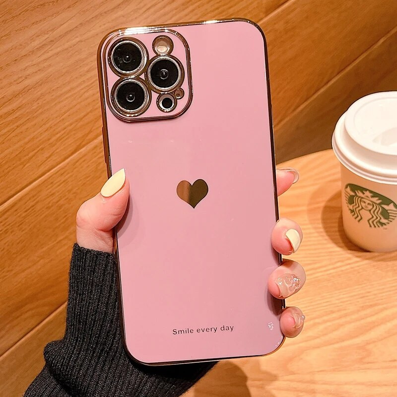 Ηλεκτρική θήκη Soft Love Heart για iPhone 11 12 13 14 15 Pro Max XS Max X XR 7 8 Plus SE 2020 Mini κάλυμμα σιλικόνης