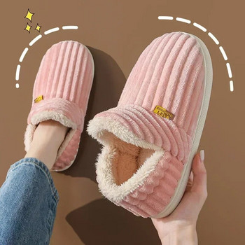 Зимни плюшени памучни чехли Дамски мъжки ботуши за сняг Анимационни джапанки Топли пързалки Момичета Момчета Обувки Вътрешни домашни чехли за двойки