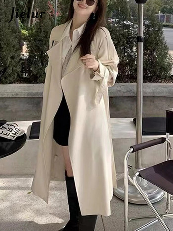 Jielur White Classic Fashion Casual Γυναικείο Trench Μονόχρωμο Γλυκό Χαλαρό Κομψό Γυναικείο Γυναικείο Λεπτό Κομψό Μανίκι