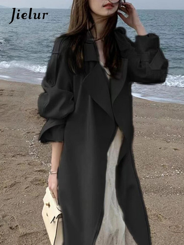 Jielur valge klassikaline mood vabaaja naiste kaevik ühevärviline, magus lahtine elegantne büroo naistele õhuke šikk varrukas naiste kaevik