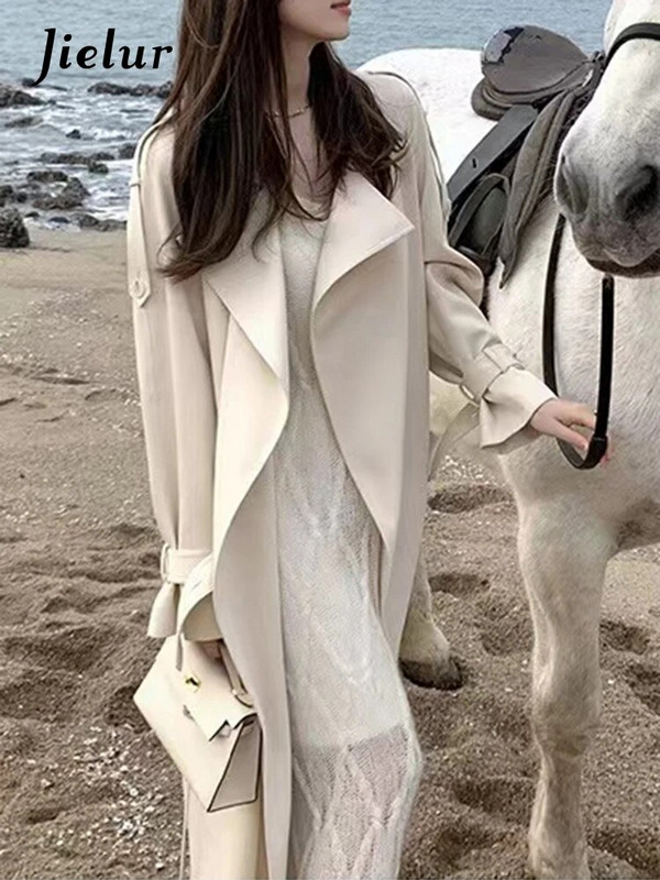 Jielur valge klassikaline mood vabaaja naiste kaevik ühevärviline, magus lahtine elegantne büroo naistele õhuke šikk varrukas naiste kaevik