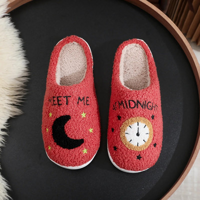 Colorful Warm Meet Me At Midnight Slippers Cushion Slides Soft Comfort Κοντό βελούδινο Γυναικείο Cartoon Παντόφλες House Funny Flat παπούτσια