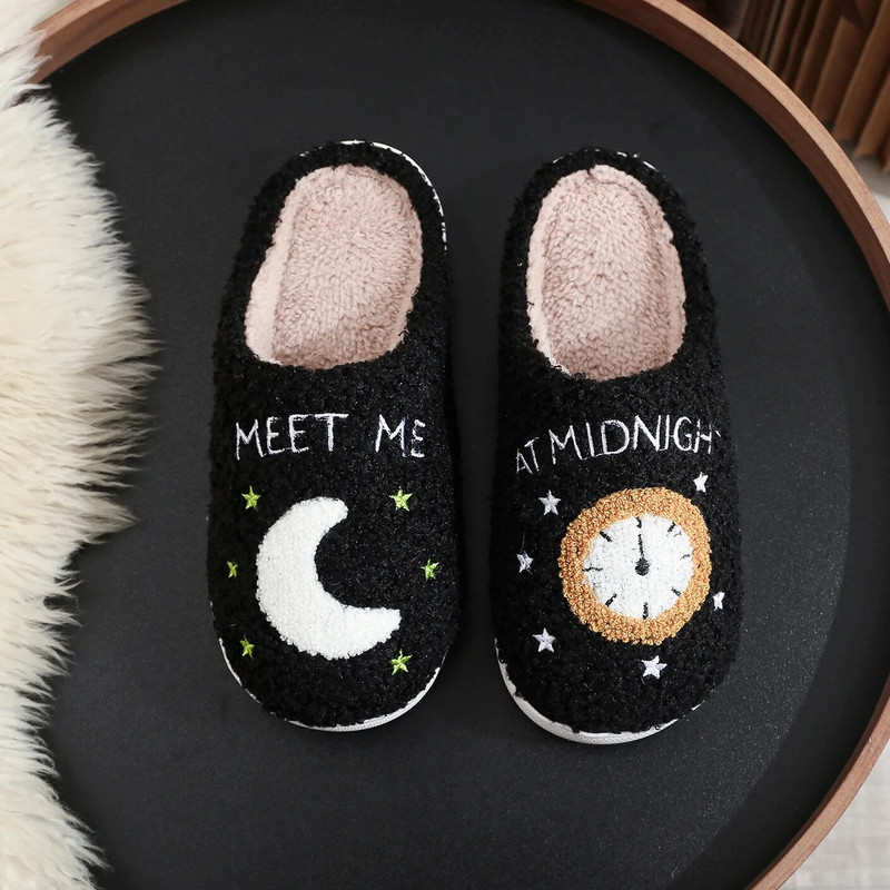 Colorful Warm Meet Me At Midnight Slippers Cushion Slides Soft Comfort Κοντό βελούδινο Γυναικείο Cartoon Παντόφλες House Funny Flat παπούτσια