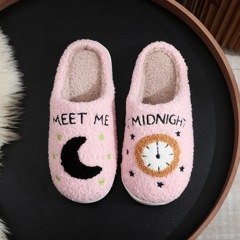 Colorful Warm Meet Me At Midnight Slippers Cushion Slides Soft Comfort Κοντό βελούδινο Γυναικείο Cartoon Παντόφλες House Funny Flat παπούτσια