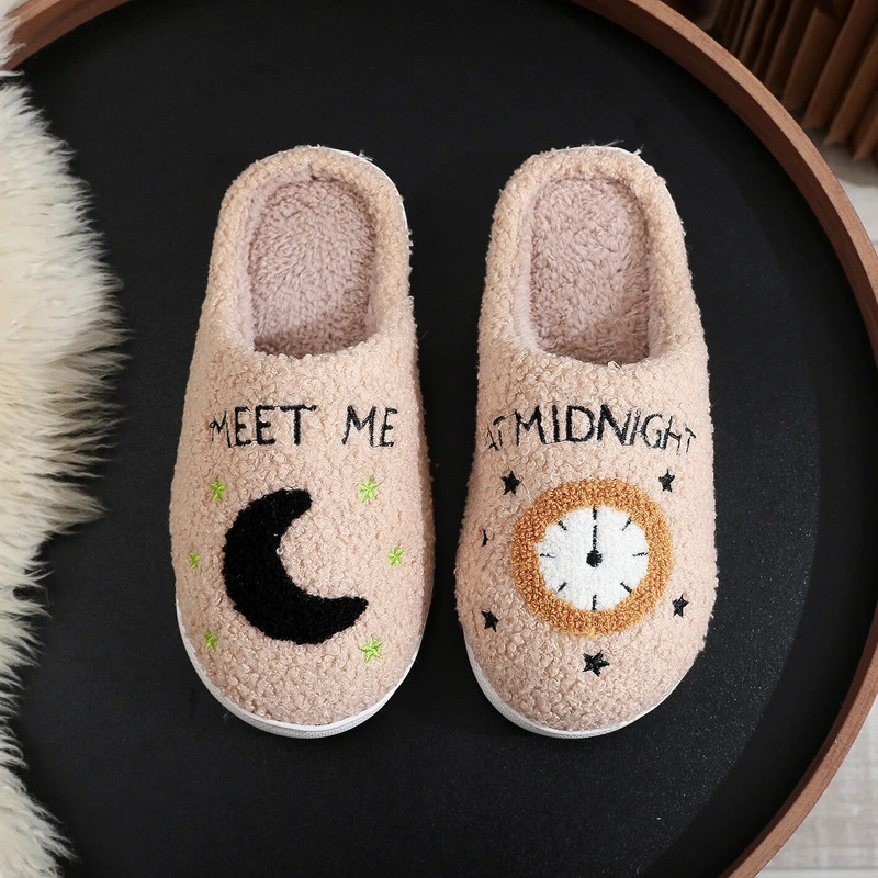Colorful Warm Meet Me At Midnight Slippers Cushion Slides Soft Comfort Κοντό βελούδινο Γυναικείο Cartoon Παντόφλες House Funny Flat παπούτσια