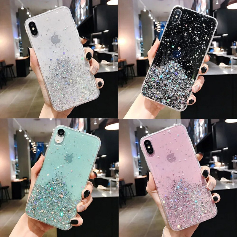 Luxus Gradient Glitter Star tok iPhone 13 mini 12 Pro Max 11 Pro XR XS X iPhone 8 7 6S 6 Plus Soft Clear TPU burkolathoz